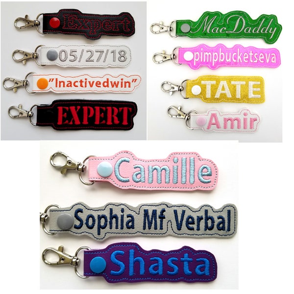 Personalized Custom Embroidered Keychain - Keyfob, backpack tag, Custom Keyfob, Any word Keychain, Keychain Gift, Lunchbox Tag, Keyfob gifts