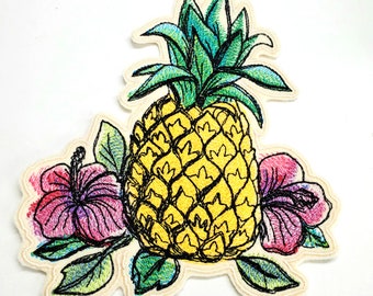 Parche de piña - Piña bordada - Parche de Hawái - Parche de fruta - Parches hawaianos Playa - Plancha sobre parches bordados - Coser en parche