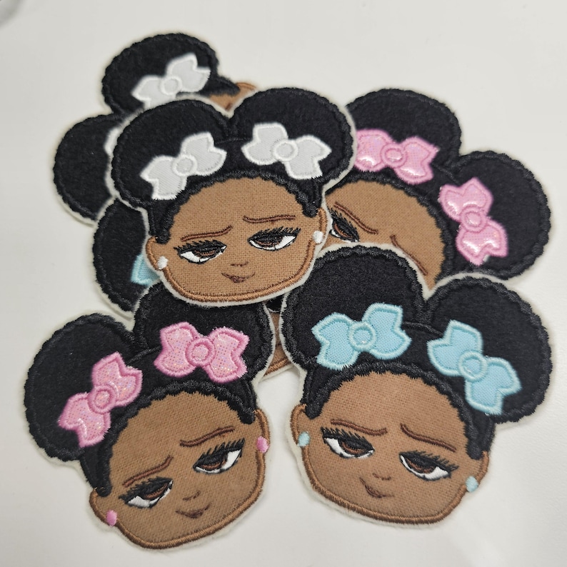SMALL Afro Puffs Embroidered Patch - Little Girl Patch - Bossy Girl ...