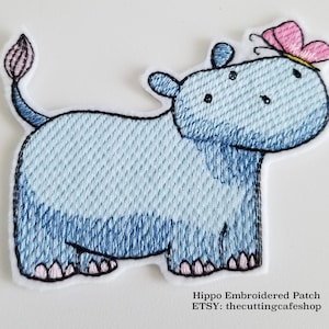 Hippo Embroidered Patch - animal patches -hippo embroidery designs - planner accessories -  baby patch - backpack patch - iron on- sewon