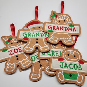 Embroidered Personalized Gingerbread Felt Ornament- Gingerbread personalized patch - Gingerbread gifts - Felt Ornaments- Christmas Ornaments
