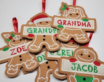 Embroidered Personalized Gingerbread Felt Ornament- Gingerbread personalized patch - Gingerbread gifts - Felt Ornaments- Christmas Ornaments