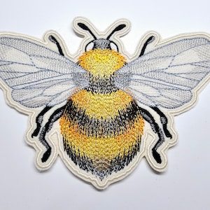 Large Bee Embroidered Patch: Sew-On Felt Insect Applique