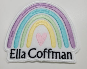 Gepersonaliseerde Rainbow Patch - pastel Rainbow Patch - Rainbow Heart Patch - Aangepaste naam regenboog patch - Rainbow Gifts - Iron on Patch -