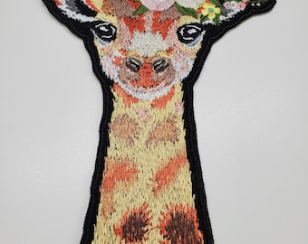 キリン刺繍パッチ - ジャングルパッチ - 花柄キリン刺繍デザイン - サファリパッチ - 動物パッチ - キリンギフト - 動物ギフト
