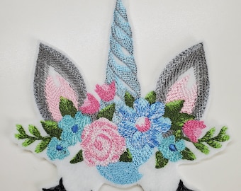 Unicorn Embroidered Patch - iron on - sew on - unicorn face - feltie - planner bands - clothing patches - backpack patch - unicorn decor