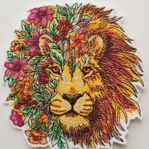 Custom Floral Lion Embroidered Patch - lion patches - lion embroidery designs - embroidery - embroidered patches - lion appliqués lion panel