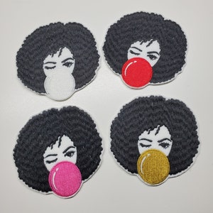 Bubblegum Afro Girl Embroidered Patch - African American patches - Black Girl Patch - iron on - Woman Patch - Bubblegum Patch -