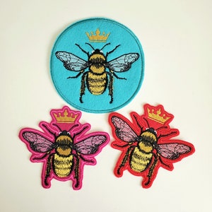 Queen Bee Embroidery Patch - felt patches,  iron-on, sew on patch, bee patches, queen bee embroidery gifts, insect patches, bug patches