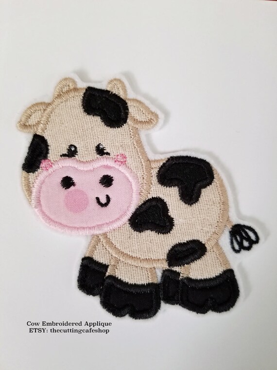 Cow Embroidered Iron On Applique Patch Farm animal Light Brown Childrens