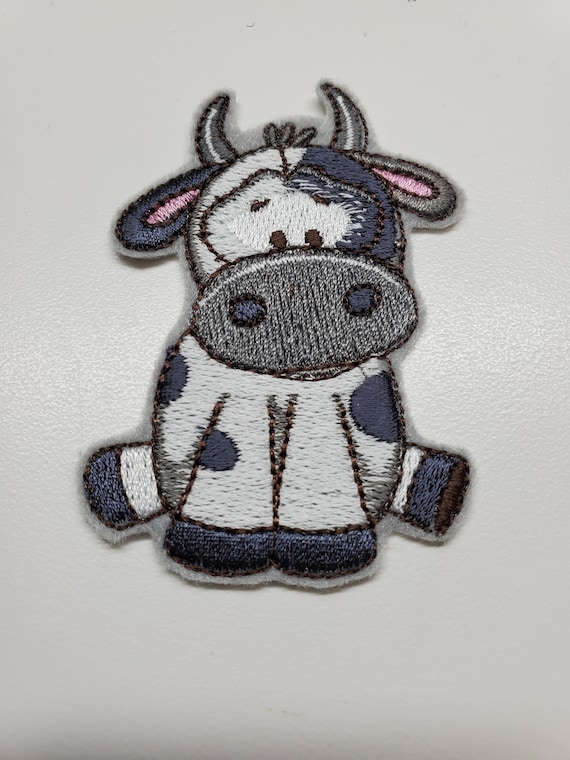 Black White COW Embroidery Iron-on Patch