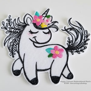 Happy Unicorn Embroidered Patch - unicorn patches -Unicorn embroidery designs - planner accessories -  baby patch - backpack patch - iron on