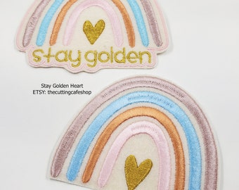 Stay Golden Rainbow Patch - Boho Rainbow Patch - Rainbow Heart Patch - golden Girls - Rainbow Gifts - Iron on Patch - Sew On Patch -