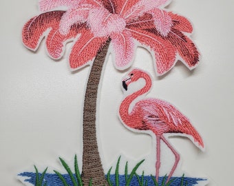 Pink Flamingo Embroidered Patch -flamingo patch - flamingo embroidery design - big flamingo patch