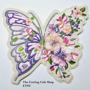 Floral Butterfly Embroidered Patch - butterfly patches - butterfly embroidery, Large Butterfly Patch - floral patch - felt butterfly.