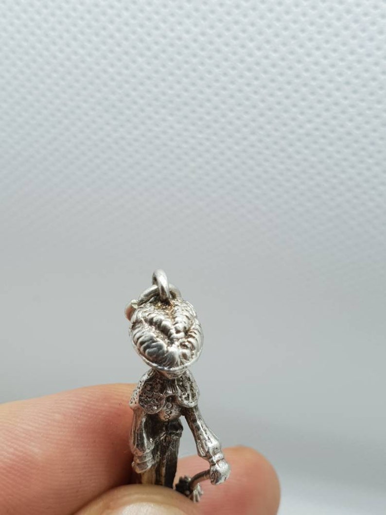 Vintage silver heavy Edwardian victorian lady mary poppins charm figure with umbrella bracelet necklace pendant retro musical film