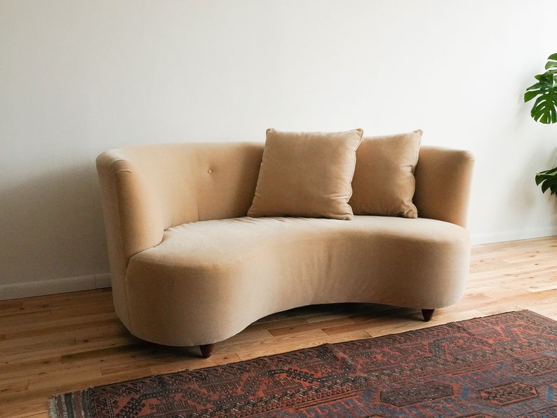 1960s Beige Mohair Velvet Curved Sofa | Etsy