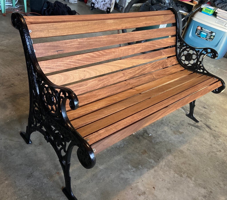 Vintage cast iron Edwardian Park Bench With IPE Wood Slats | Etsy