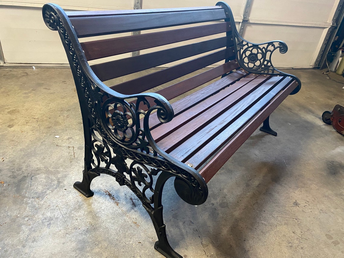 Vintage Cast Iron Edwardian Park Bench With IPE Wood Slats Etsy