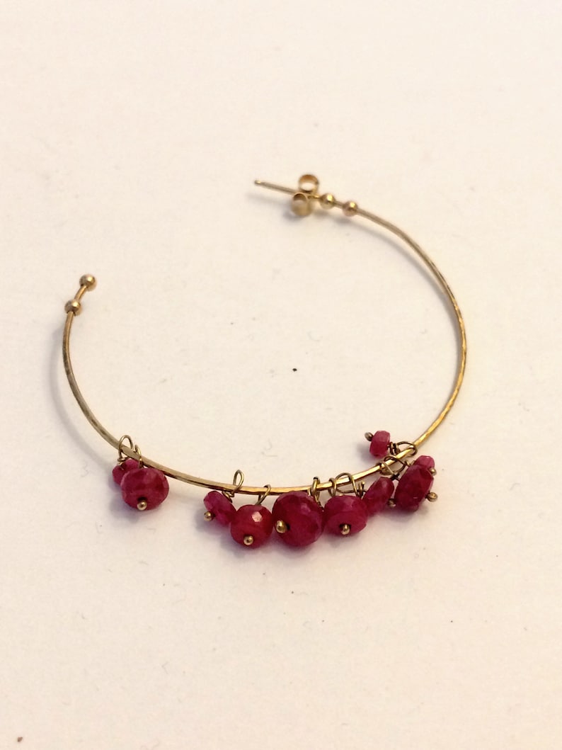 375 gold 9K gold earrings Laura Lee 9K gold hoop earrings with Rubies