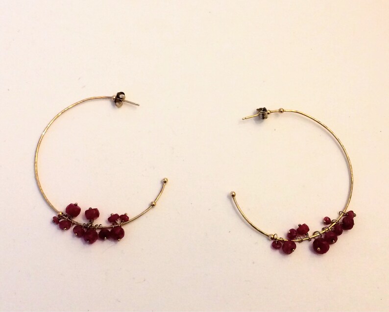 375 gold 9K gold earrings Laura Lee 9K gold hoop earrings with Rubies
