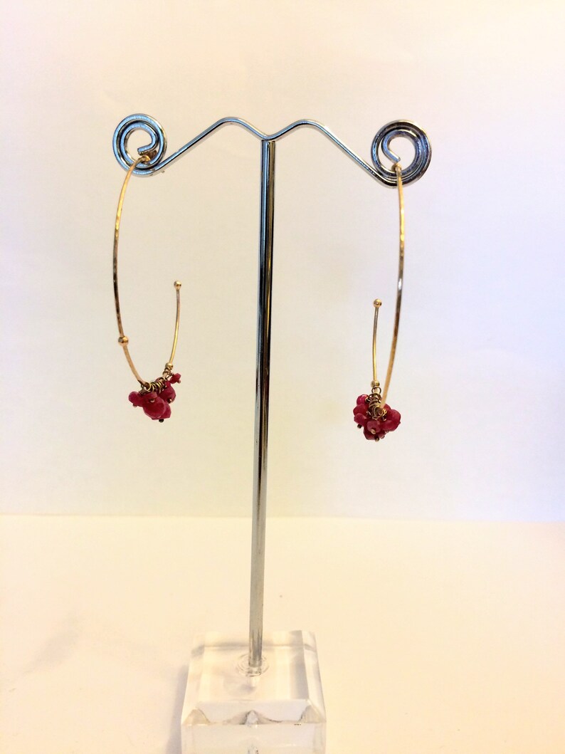 375 gold 9K gold earrings Laura Lee 9K gold hoop earrings with Rubies