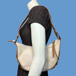 Y2K Nine West Canvas & Brown Leather Shoulder Bag