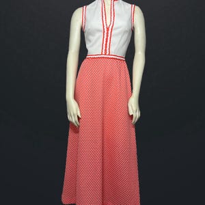 70s Vintage Sleeveless Maxi Dress – Orange Polka Dot, ILGWU Union Made