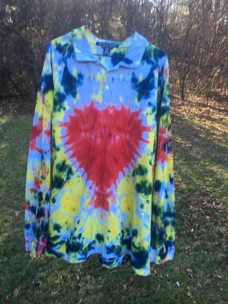 Colorful tie dyed shirts dyed shirts Plus heart shirt,Long sleeve polo shirt Ships immediately.Polo 4X Size 4X long sleeve shirt