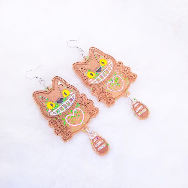 Boucles d'oreilles pendantes résine chat Kawaii Neko Smile bus Japon Anime Cute