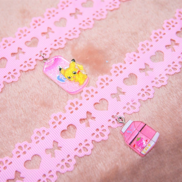 Collier Choker Ras de cou Kawaii | Rose pastel coeur egirl dentelle fairy kei yume yami kawaii anime milk