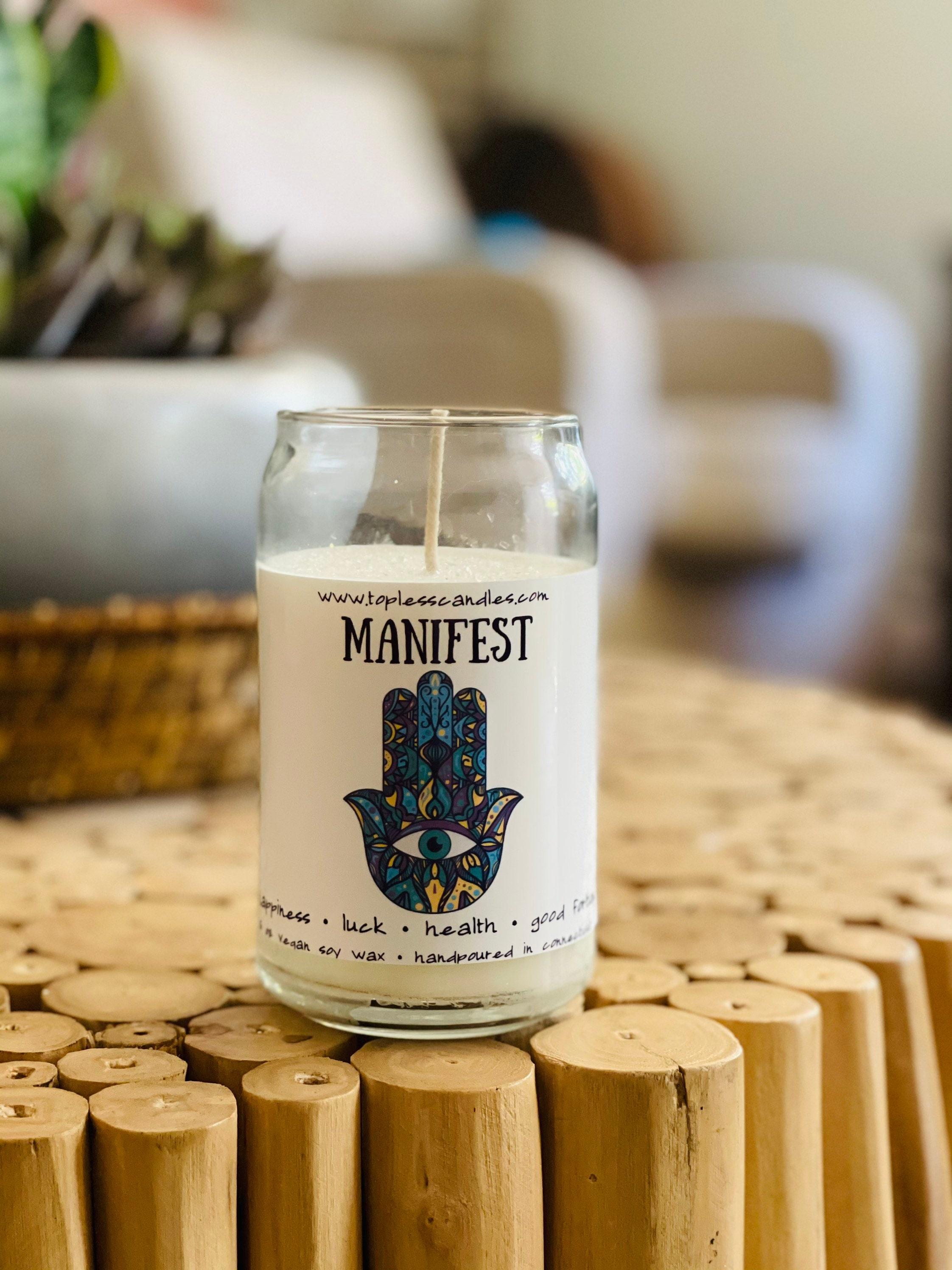 Manifest Candle Beer Can Glass Jar 16 Oz Garden Herbal Etsy