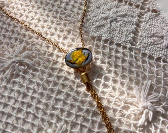 Lariat bolo choker necklace with wildflowers from the central coast