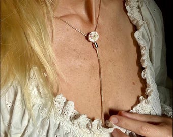 Lariat bolo choker necklace with wildflowers from the central coast - white