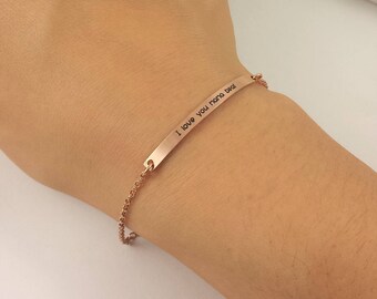 14k Rose Gold Bracelet, Custom Bar Bracelet, Mama Bear Bracelet, Custom Engraved Bracelet, Personalized Bar, Rose Gold Bar Bracelet