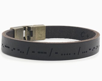 Personalized Leather Morse Code Bracelet, Hidden Message Gift