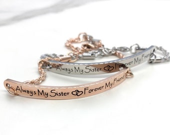 Pulsera de hermana: acero inoxidable en oro rosa y plata, ajustable, regalo para amigas.
