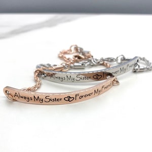 Sister— Always My Sister Forever My Friend, Women&#39;s Adjustable Bracelet, Rose Gold Silver Gift for Sisters Bracelet Rose Gold Jewelry Gift