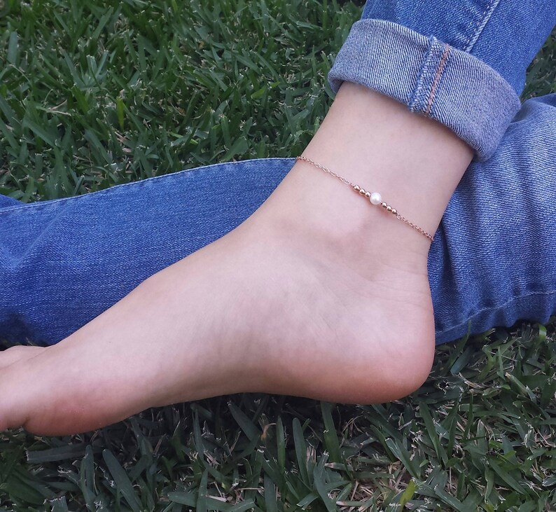 14K Gold Filled Pearl Anklet for Her Rose Gold Anklet Etsy
