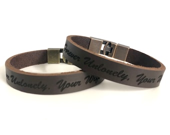 Personalized Leather Bracelet for Men, Engraved Copper Clasp, Anniversary Gift
