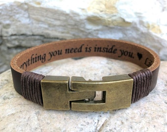 His/Hers Custom Leather Bracelet, Personalized Leather Gift, Father's Day Gift, Leather Engraved Bangle, Custom Hidden Message Bracelet