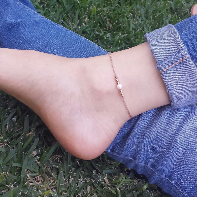 14K Gold Filled Pearl Anklet for Her Rose Gold Anklet Etsy
