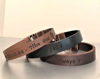 Hidden Message Bangle,Bracelet For Men,Custom Men Bracelet,Personalize Leather Men Bracelet,Engraved Leather Wristband For Dad