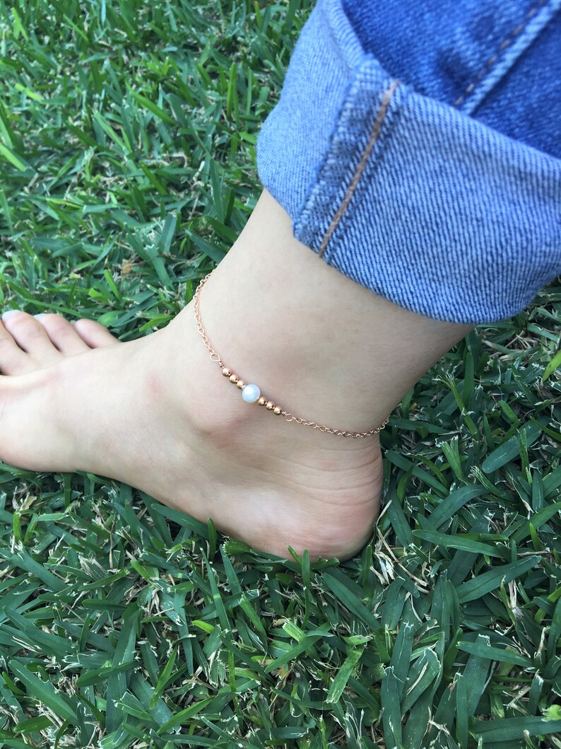 14K Gold Filled Pearl Anklet for Her Rose Gold Anklet Etsy