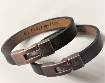 Personalized Brown Leather Bracelet, Hidden Message, Custom Dad Gift