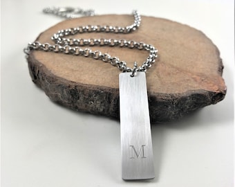 Personalized Initial Tag Necklace, Stainless Steel or Sterling Silver