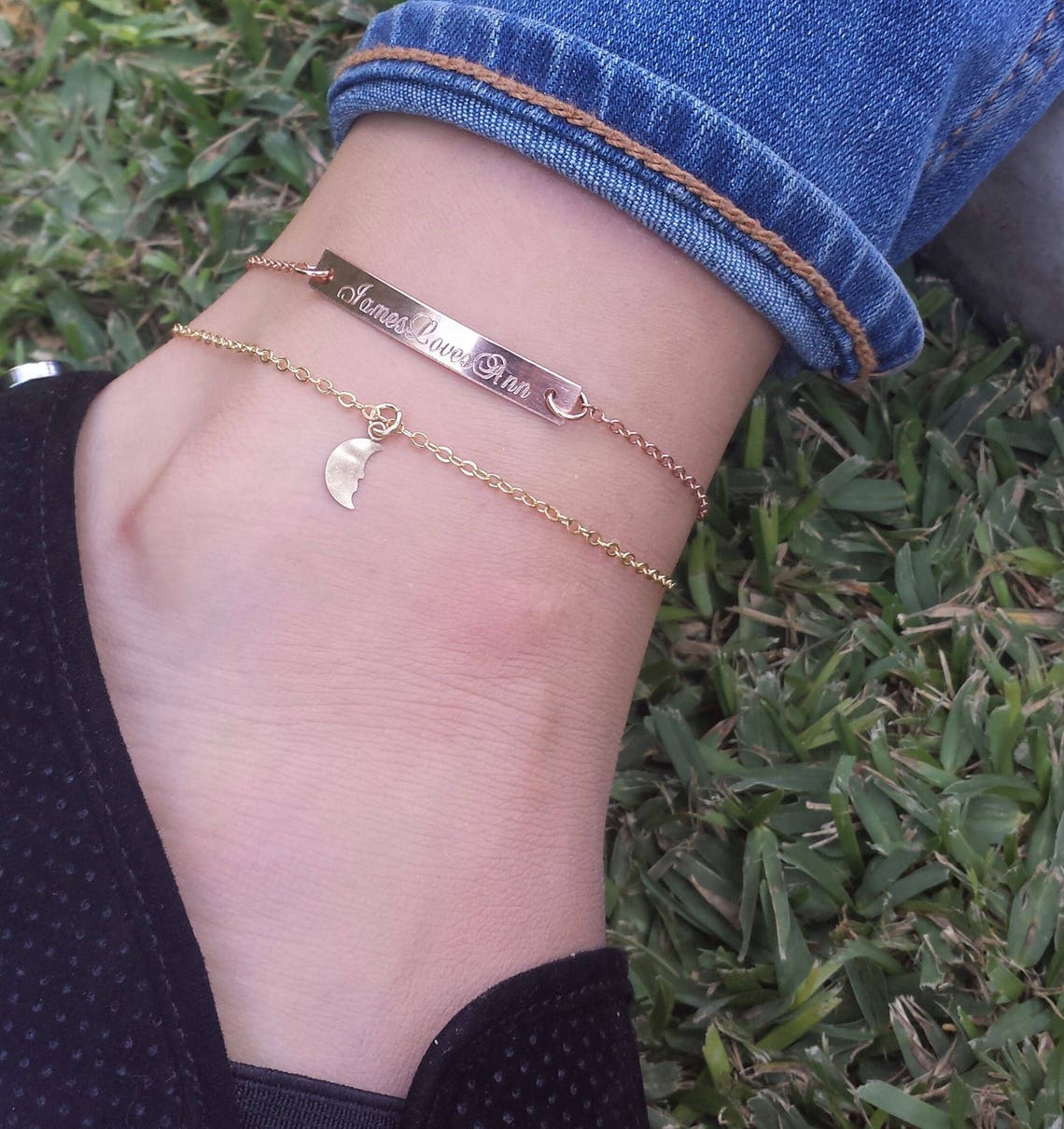 Personalized Bar Anklet Custom Gold Anklet Rose Gold Anklet Etsy