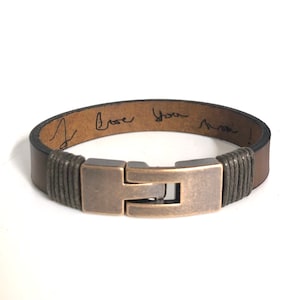 Unisex Actual Handwriting Personalized Leather Bracelets,Dads Actual Handwriting Bracelet for Father&#39;s Day Gifts,Custom Signature Memorial