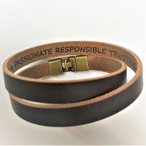 Secret Message Bracelet, Mens Leather Wrap Bracelet, Personalized Gift for Him, Custom Engraved Hidden Message Jewelry, Gift for Boyfriend