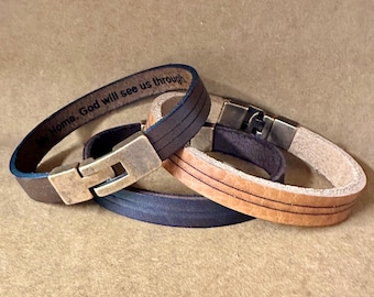 Engraved Leather Bracelet, Custom Wristband, Men's Jewelry